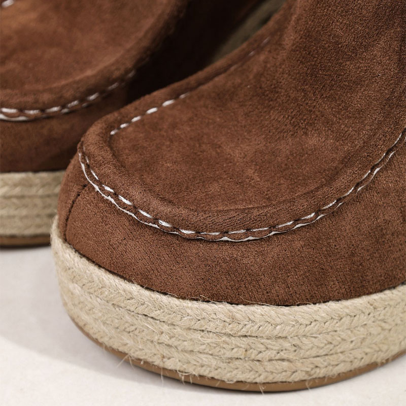 Shoeswoon Bohemian Stitch Detail Platform Wedge Ankle Boots