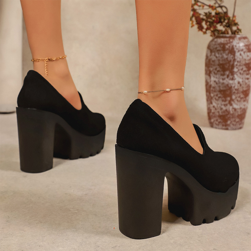 Shoeswoon Lug Sole Round Toe Chunky Platform Heels