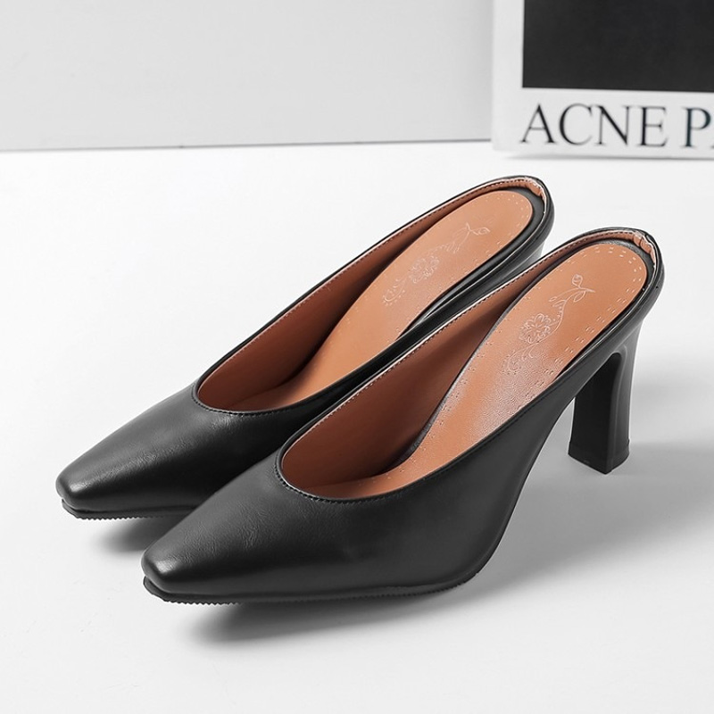 Shoeswoon Elegant Minimalist Pointed Block Heel Mule Heels