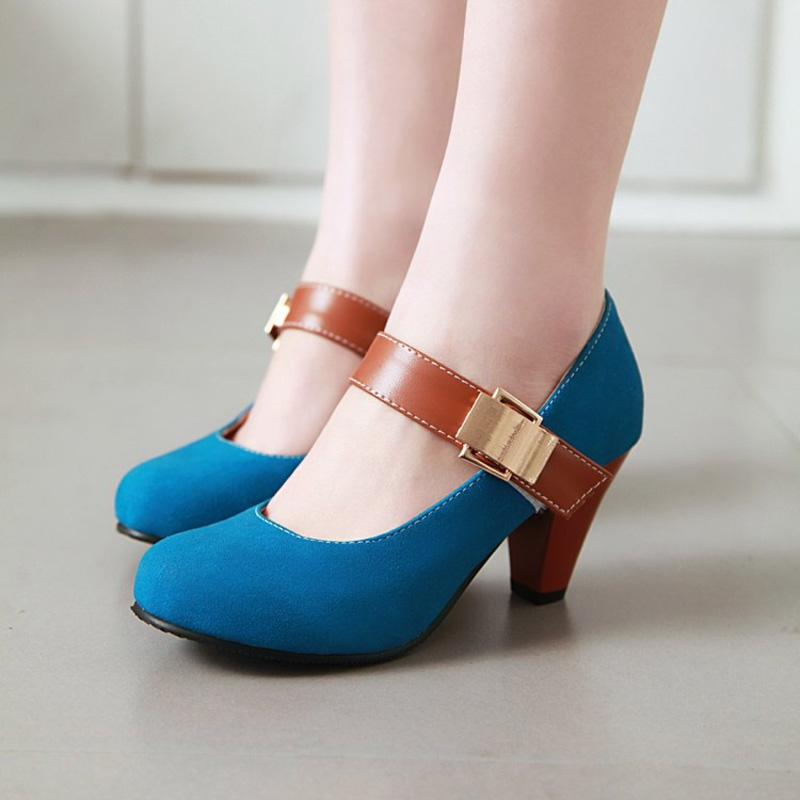 Shoeswoon Vintage Mary Jane Metal Buckle Round Toe High Heels