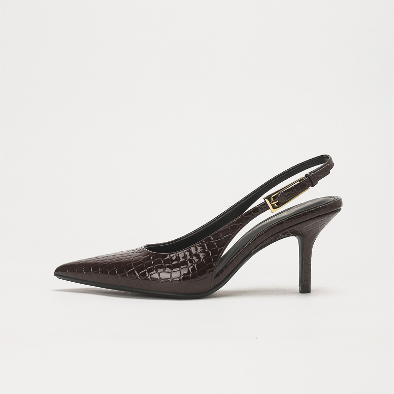 Shoeswoon Elegant Croc Texture Adjustable Buckle Slingback High Heel Shoes