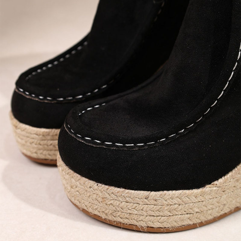 Shoeswoon Bohemian Stitch Detail Platform Wedge Ankle Boots