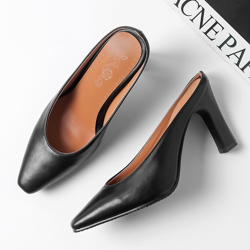 Shoeswoon Elegant Minimalist Pointed Block Heel Mule Heels