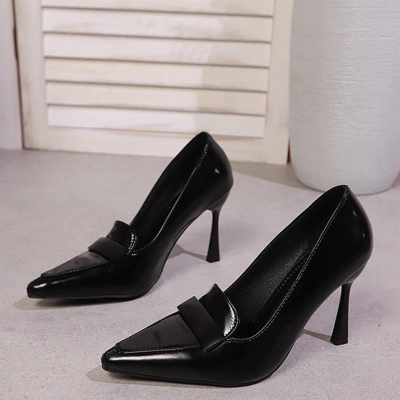 Shoeswoon Minimalist Patent Vamp Strap Pointed Toe Stiletto Heels