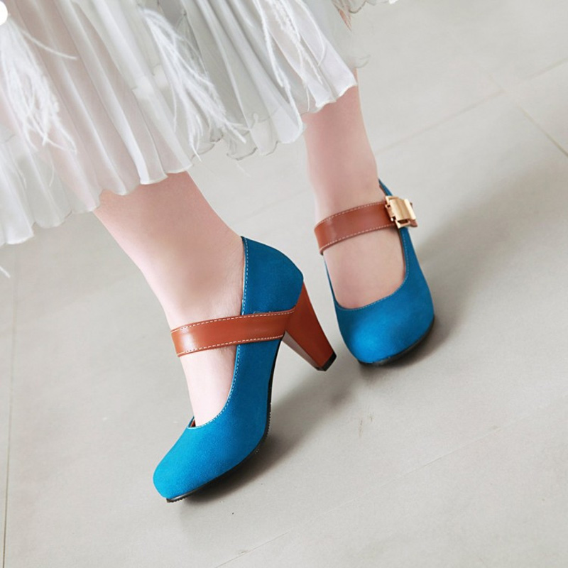 Shoeswoon Vintage Mary Jane Metal Buckle Round Toe High Heels
