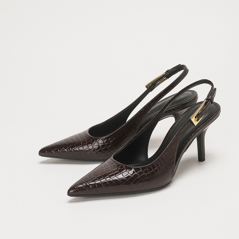 Shoeswoon Elegant Croc Texture Adjustable Buckle Slingback High Heel Shoes