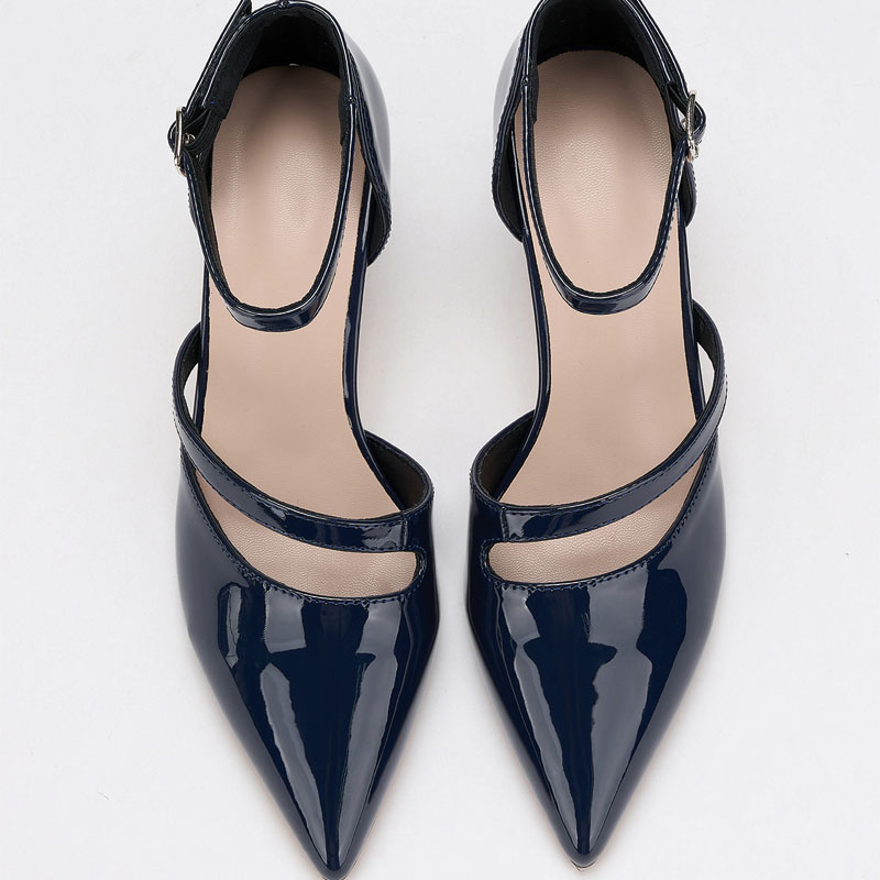 Shoeswoon Double Strap Pointed Toe Kitten Heel Ankle Strap Pumps