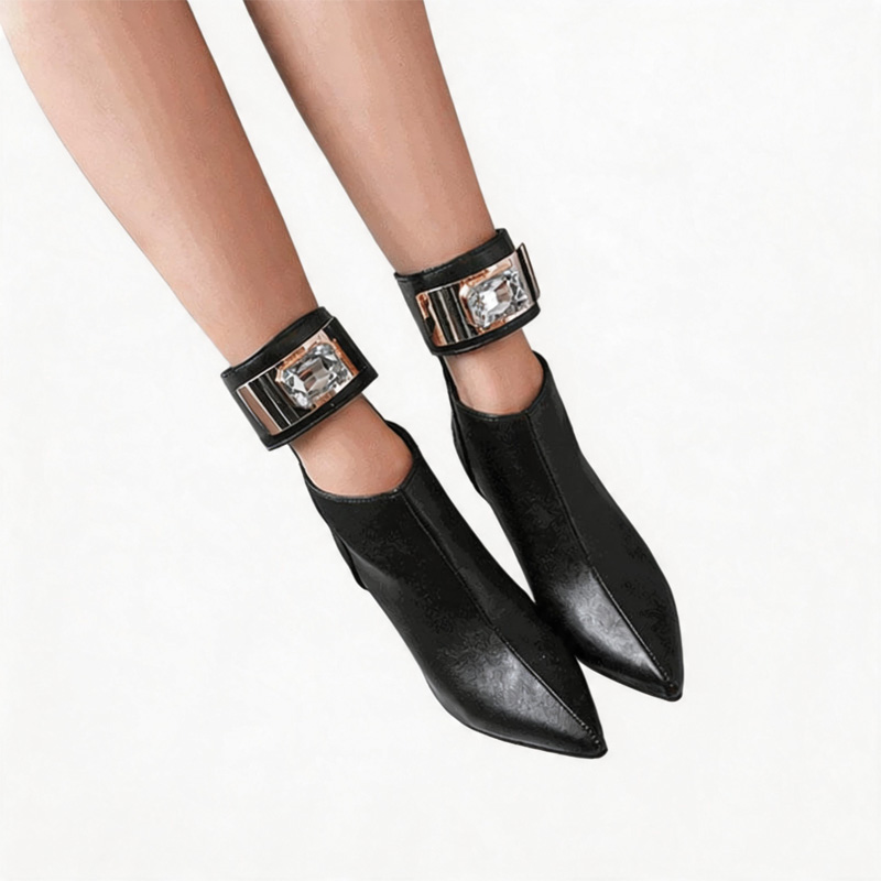 Shoeswoon Snake Print Cut‑Out Ankle Boots With Rhinestone Buckle Stiletto Heel