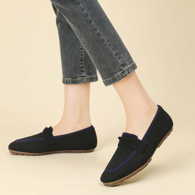 Shoeswoon Block Contrast Trim Knit Slip On Square Toe Comfort Loafers