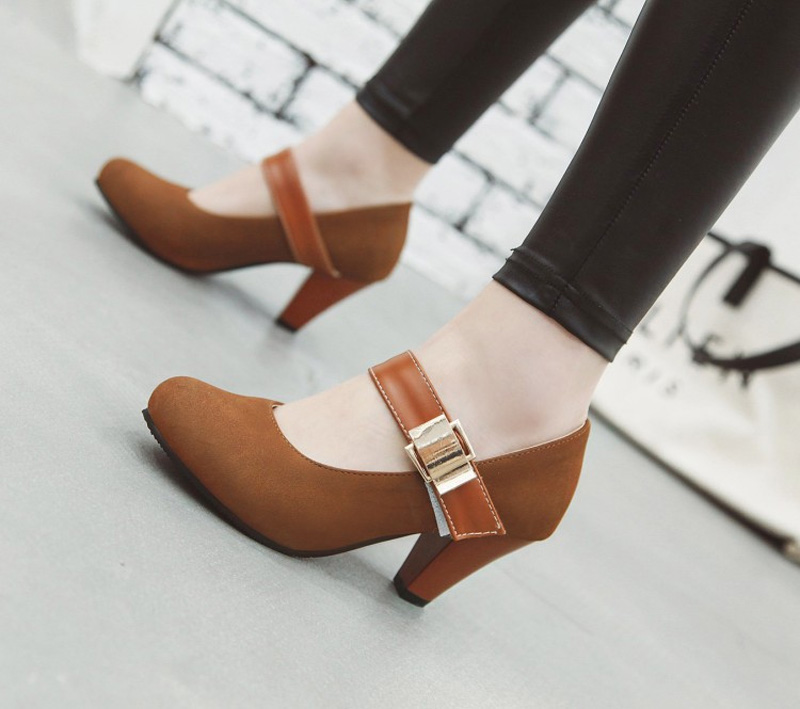 Shoeswoon Vintage Mary Jane Metal Buckle Round Toe High Heels