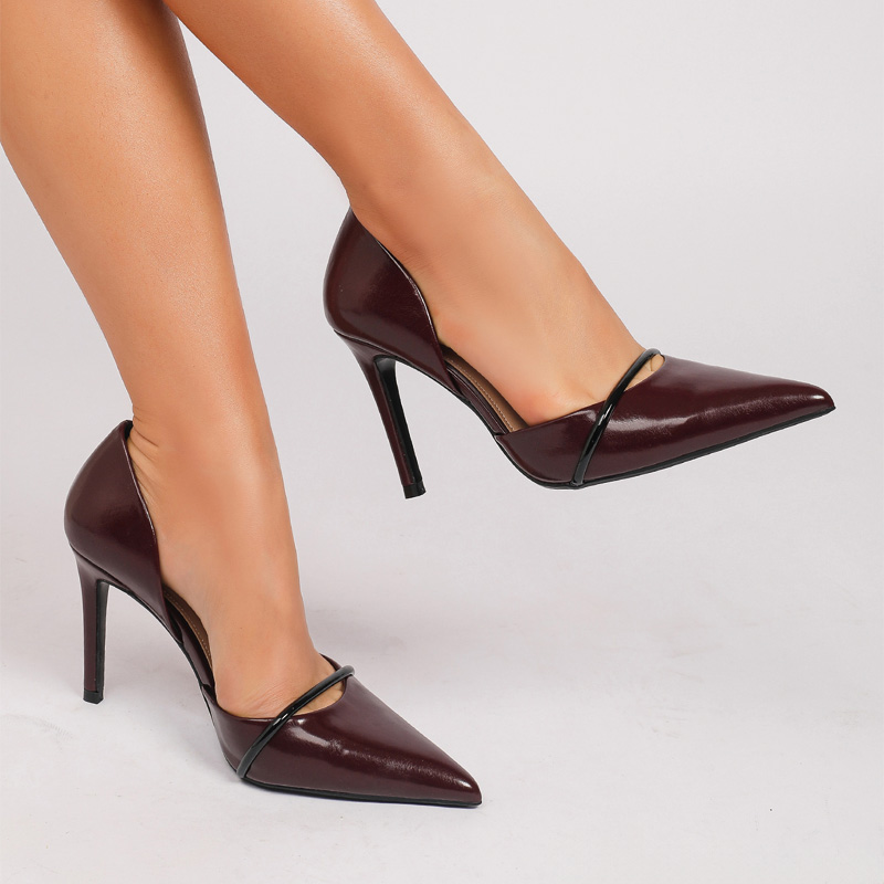 Shoeswoon Pointed‑Toe Side Cutout Metal Decor Stiletto Dress Shoes