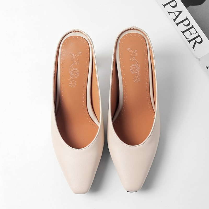 Shoeswoon Elegant Minimalist Pointed Block Heel Mule Heels