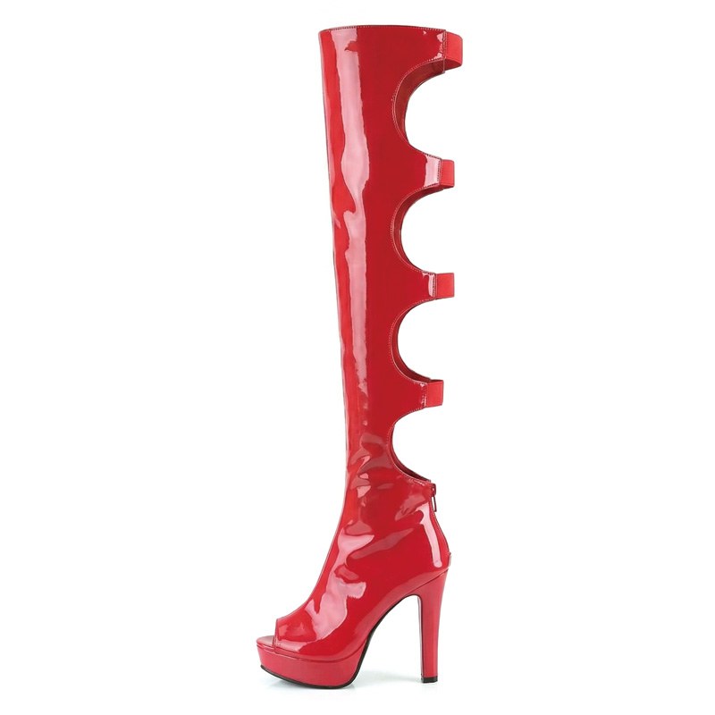 Shoeswoon Edgy Peep‑Toe Over‑Knee Boots Side Zipper Cutout Design Heels