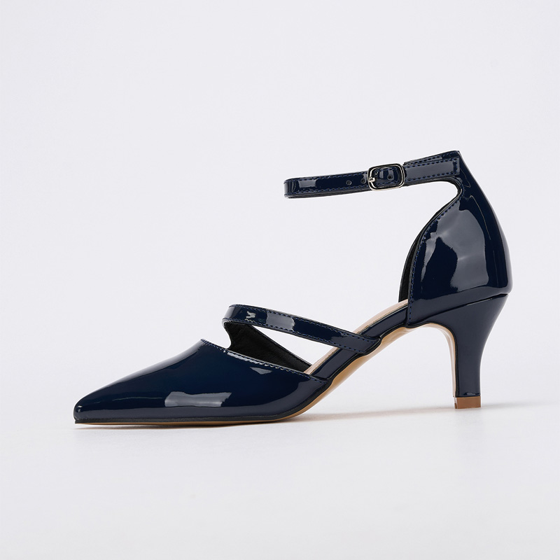 Shoeswoon Double Strap Pointed Toe Kitten Heel Ankle Strap Pumps