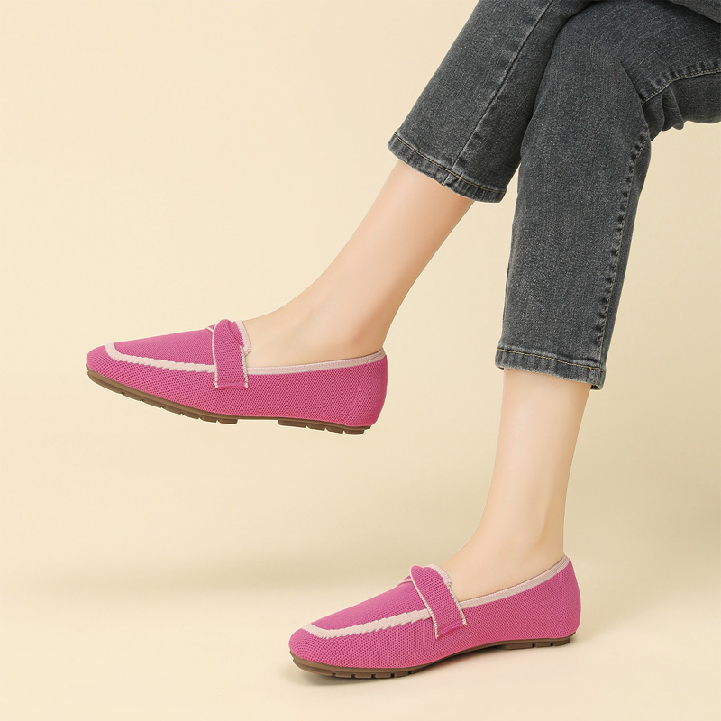 Shoeswoon Block Contrast Trim Knit Slip On Square Toe Comfort Loafers