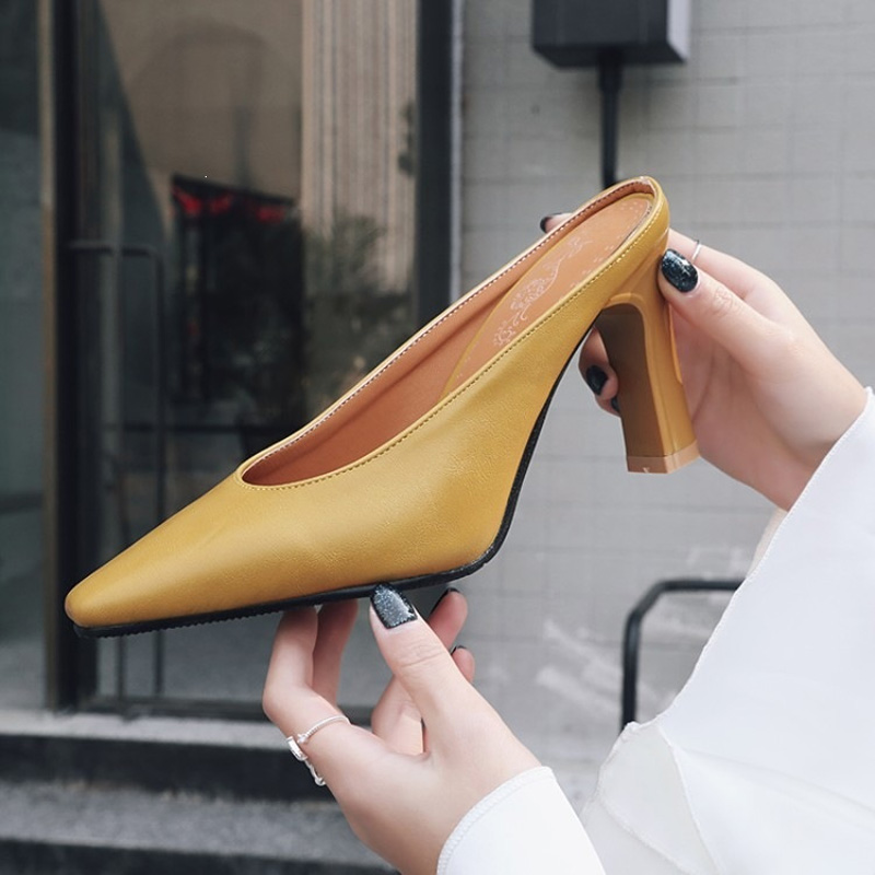 Shoeswoon Elegant Minimalist Pointed Block Heel Mule Heels