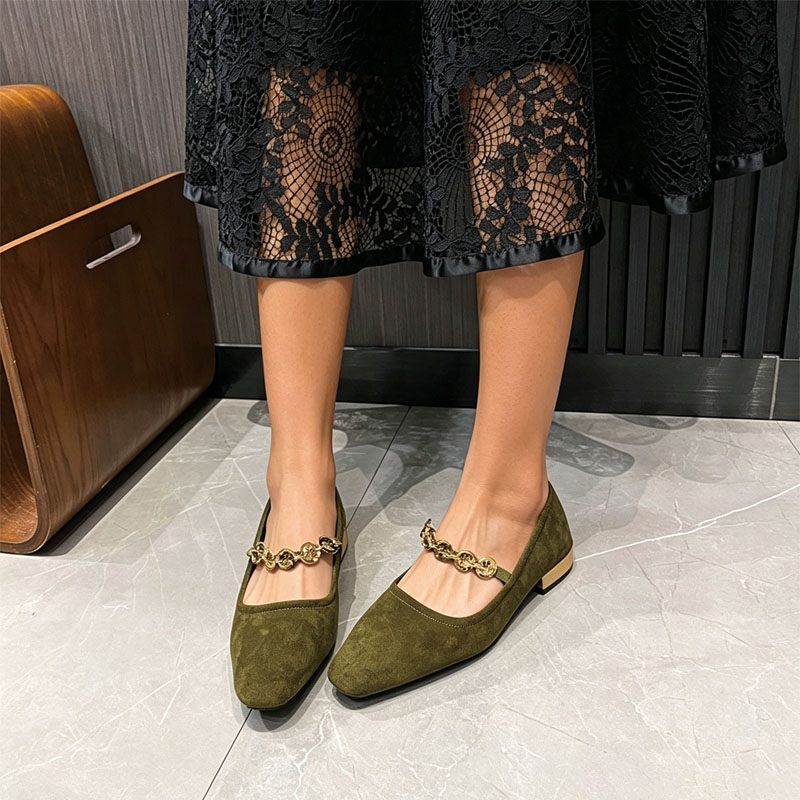 Shoeswoon Elegant Metal Ornament Strap Casual Mary Jane Flats
