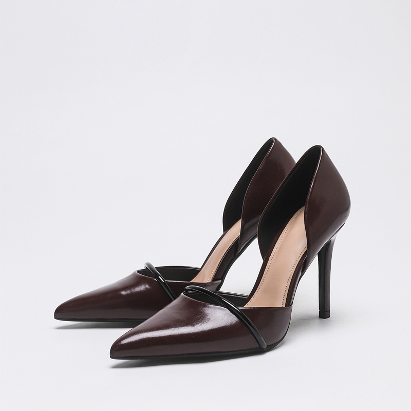 Shoeswoon Pointed‑Toe Side Cutout Metal Decor Stiletto Dress Shoes