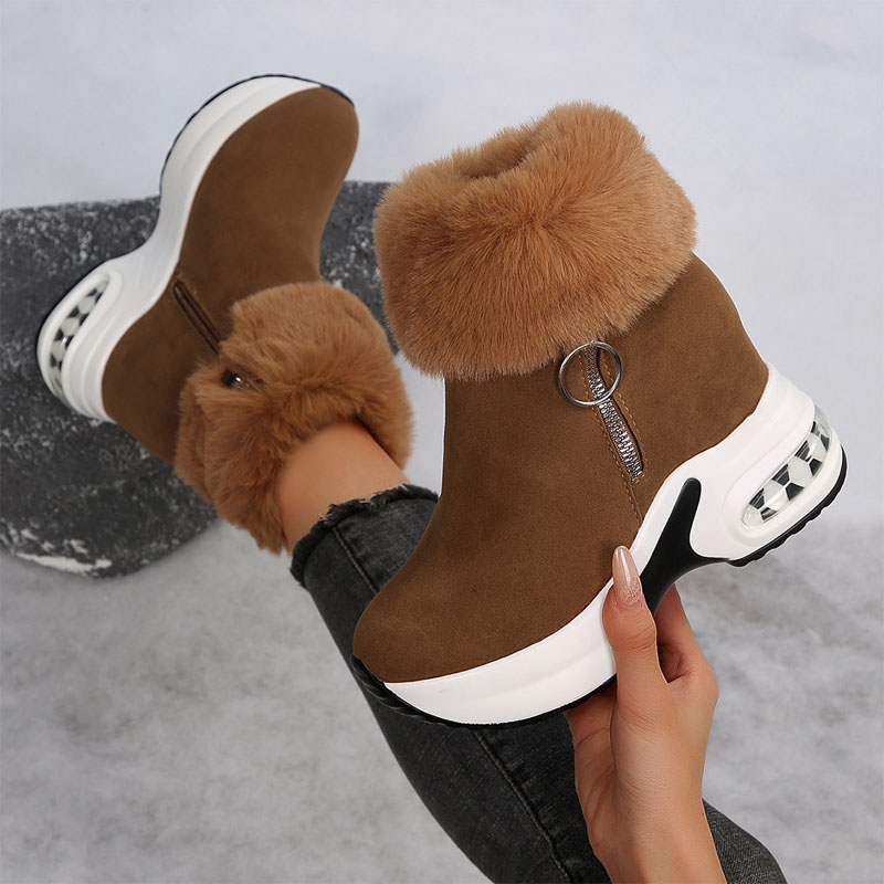 Shoeswoon Faux Fur Trim Side Zip Wedge Chunky Sole Boots