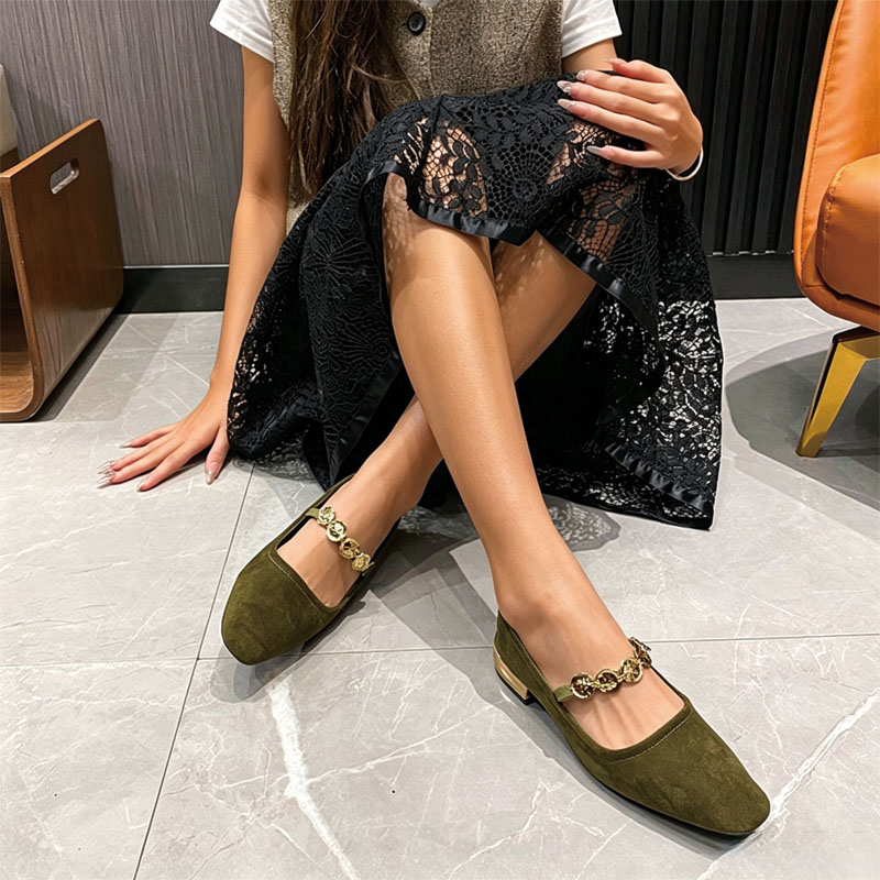 Shoeswoon Elegant Metal Ornament Strap Casual Mary Jane Flats