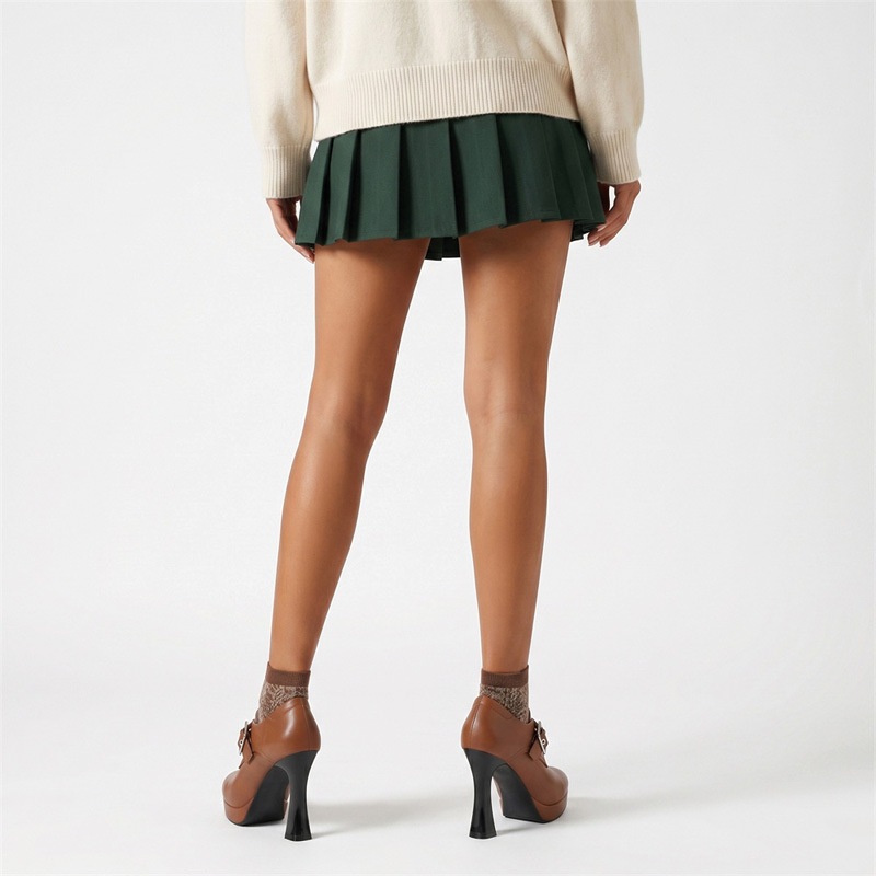 Shoeswoon Monk Strap Platform High Heel Booties Flare Heel