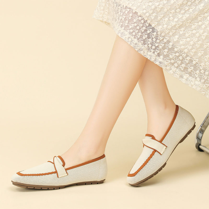 Shoeswoon Block Contrast Trim Knit Slip On Square Toe Comfort Loafers
