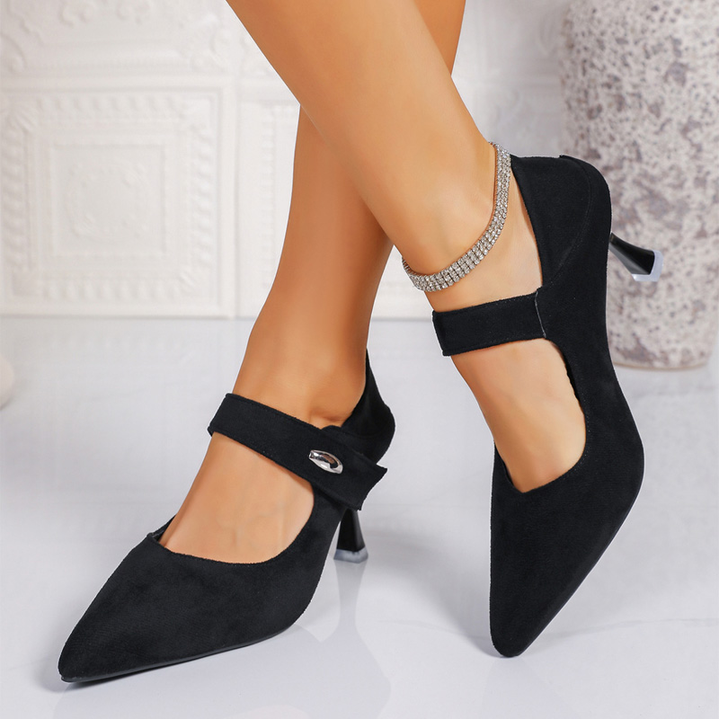 Shoeswoon Pointed Vamp Mary Jane Adjustable Buckle Flared High Heels