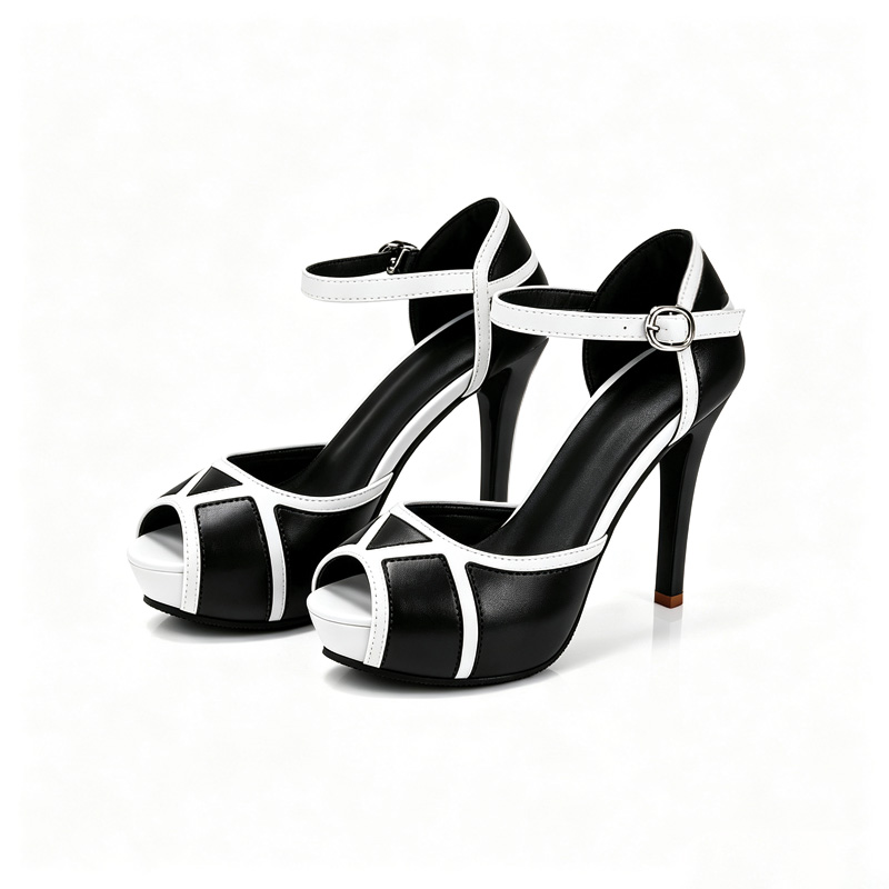 Shoeswoon Peep Toe Platform Ankle Strap Stiletto Sandals