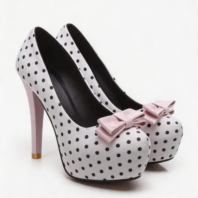 Shoeswoon Polka Dot Round Toe Platform Stiletto Pumps