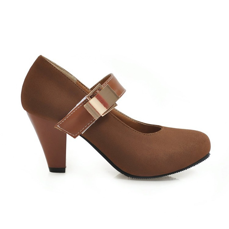 Shoeswoon Vintage Mary Jane Metal Buckle Round Toe High Heels