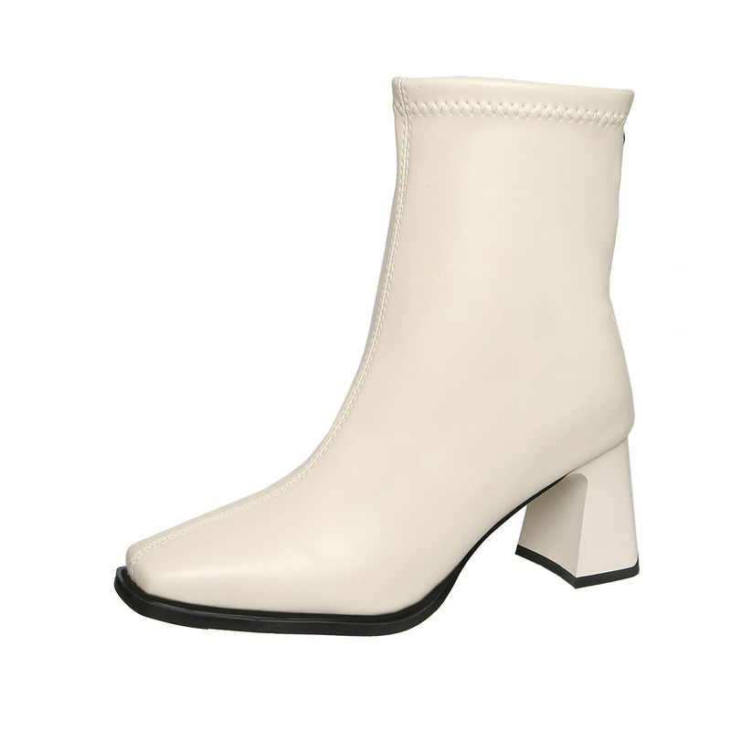 Shoeswoon Elegant Square Toe Flared Chunky Heel Rear Zipper Ankle Boots