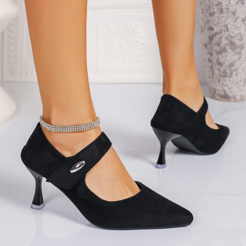 Shoeswoon Pointed Vamp Mary Jane Adjustable Buckle Flared High Heels