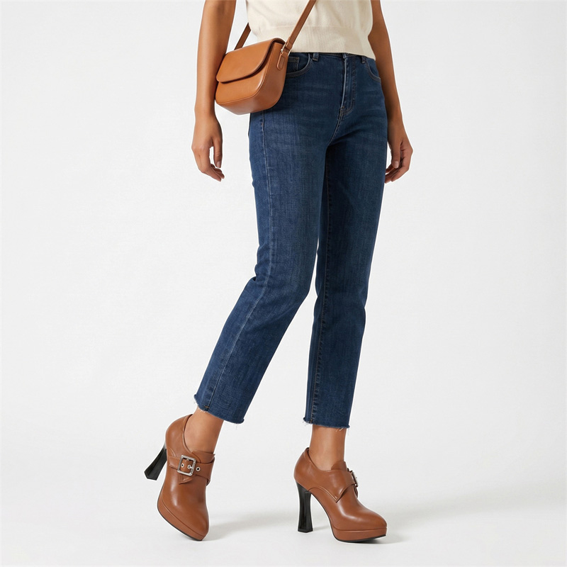 Shoeswoon Monk Strap Platform High Heel Booties Flare Heel