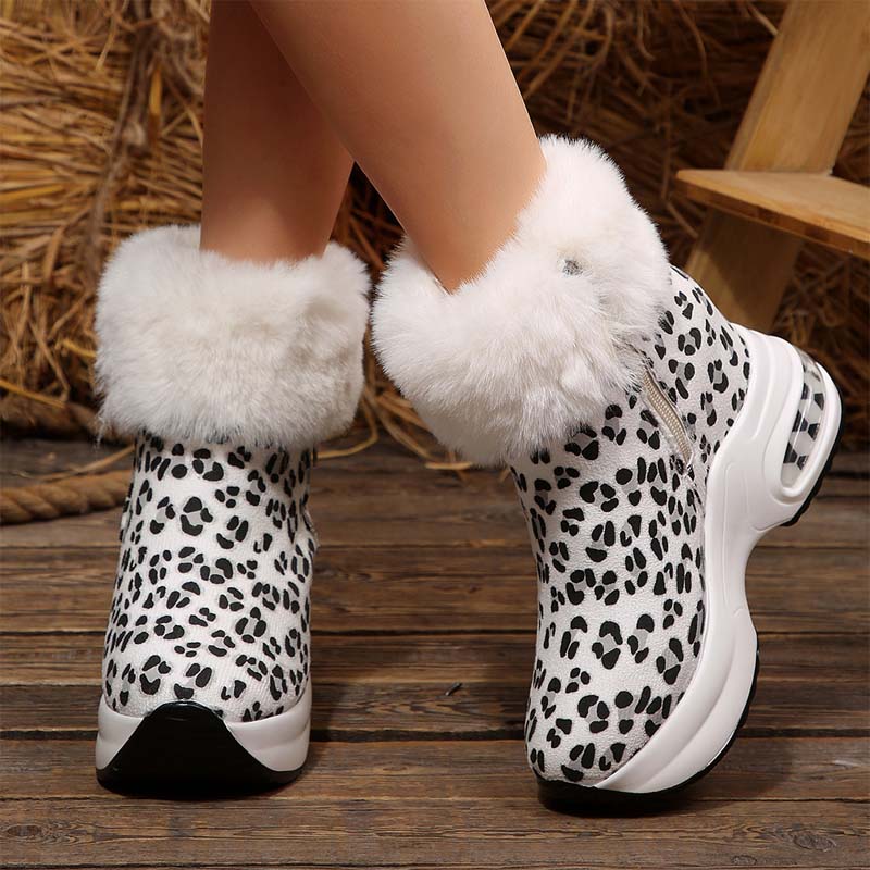 Shoeswoon Faux Fur Trim Side Zip Wedge Chunky Sole Boots