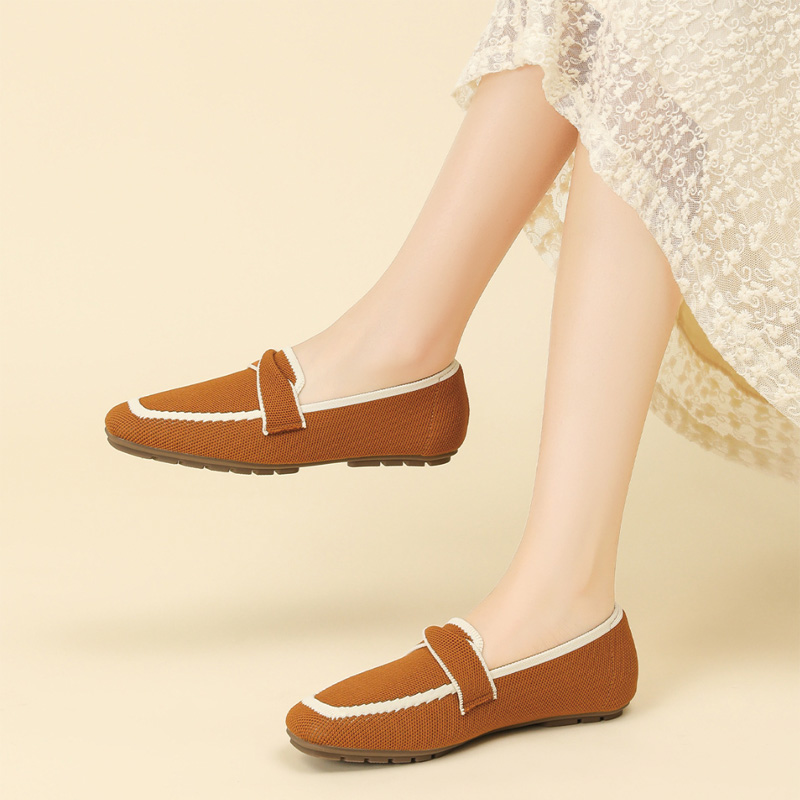 Shoeswoon Block Contrast Trim Knit Slip On Square Toe Comfort Loafers