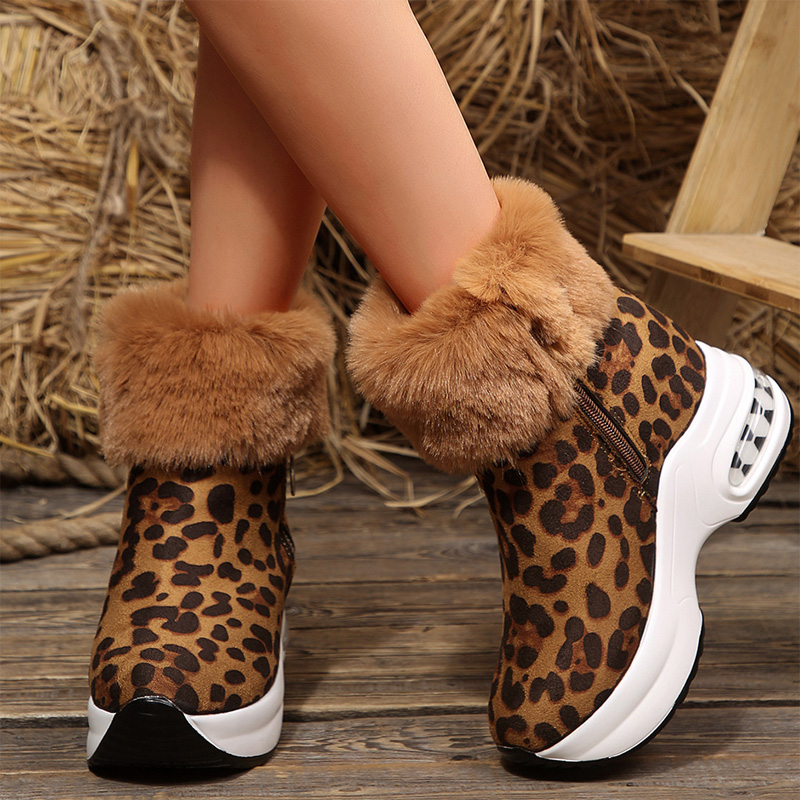 Shoeswoon Faux Fur Trim Side Zip Wedge Chunky Sole Boots