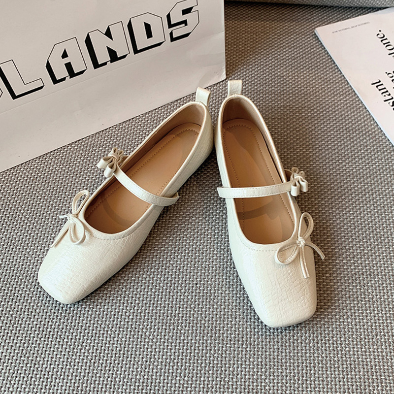 Shoeswoon Bow Decor Square Toe Flat Mary Jane Shoes