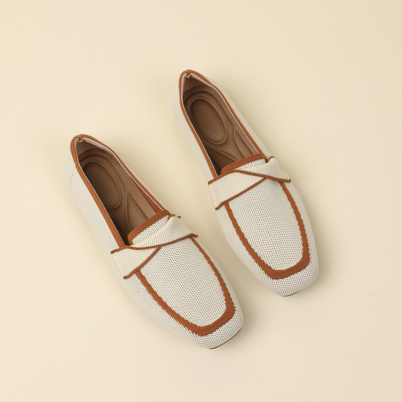 Shoeswoon Block Contrast Trim Knit Slip On Square Toe Comfort Loafers