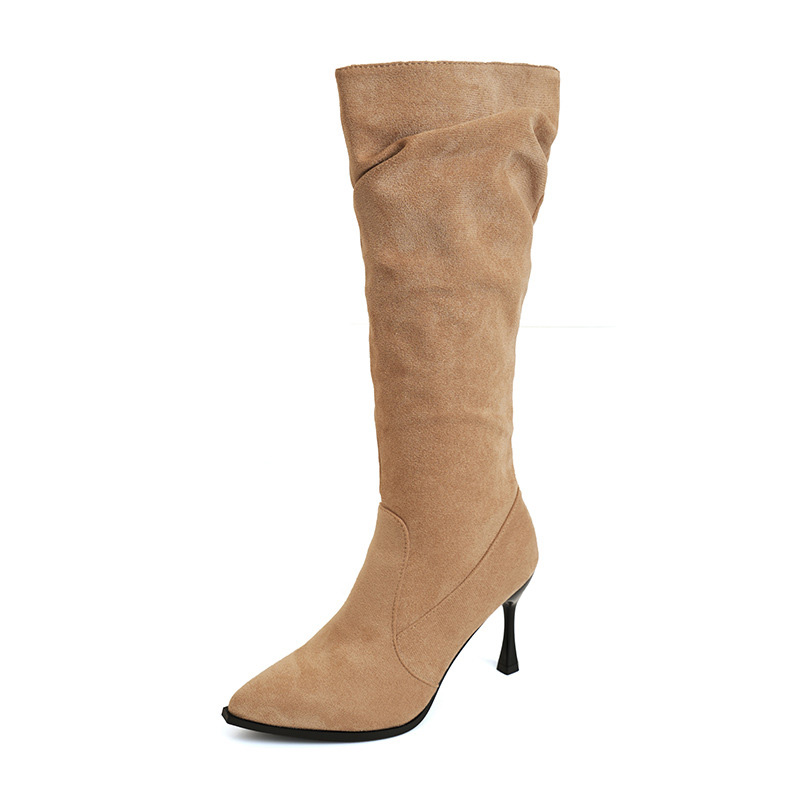 Shoeswoon Slouchy Design Pointed Toe Flared Stiletto Knee High Boots