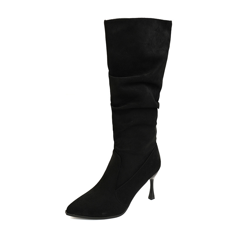 Shoeswoon Slouchy Design Pointed Toe Flared Stiletto Knee High Boots