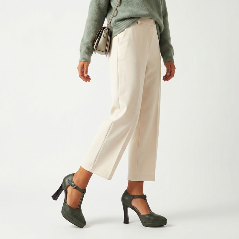 Shoeswoon T-Strap Pointed Toe Ankle Buckle Platform Sculptural Heels