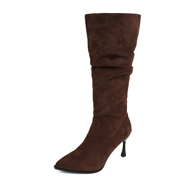 Shoeswoon Slouchy Design Pointed Toe Flared Stiletto Knee High Boots