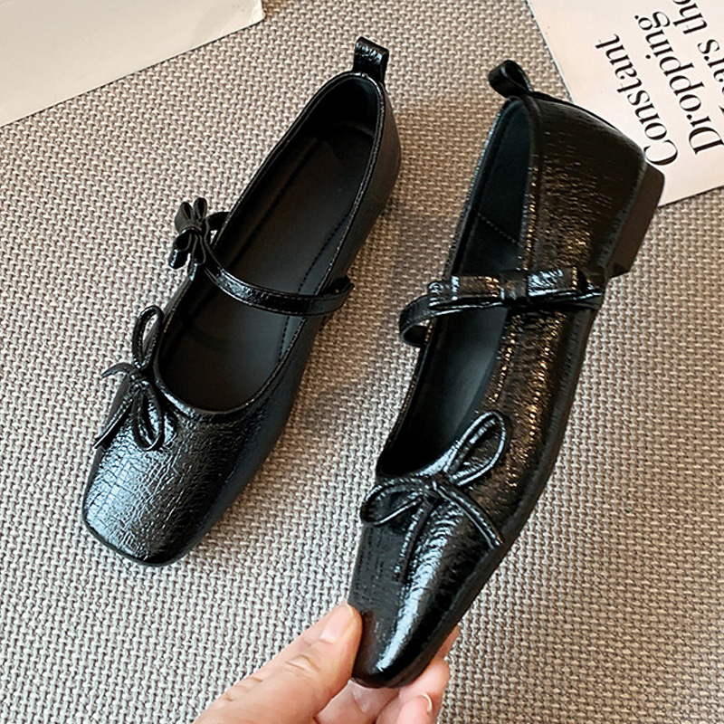 Shoeswoon Bow Decor Square Toe Flat Mary Jane Shoes
