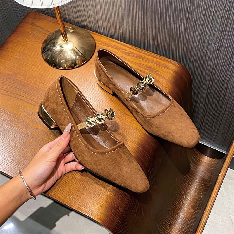 Shoeswoon Elegant Metal Ornament Strap Casual Mary Jane Flats