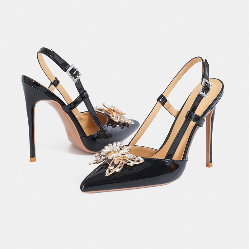 Shoeswoon Rhinestone Bow Pointed Toe Slingback Stiletto Pumps