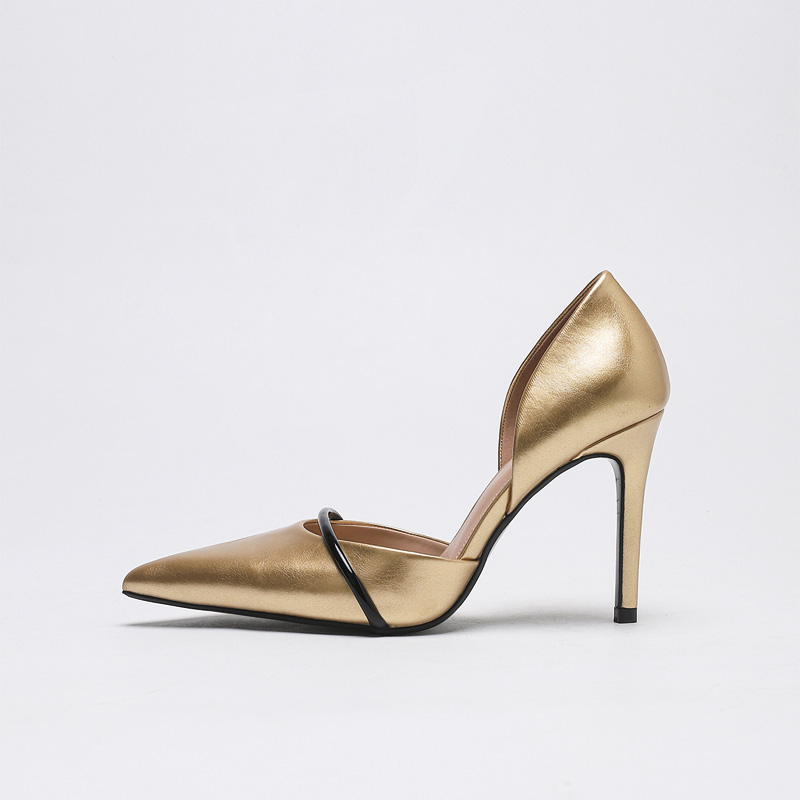 Shoeswoon Pointed‑Toe Side Cutout Metal Decor Stiletto Dress Shoes