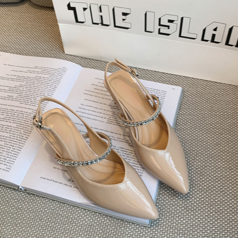 Shoeswoon Rhinestone Strap Pointed Toe Slingback Kitten Heels