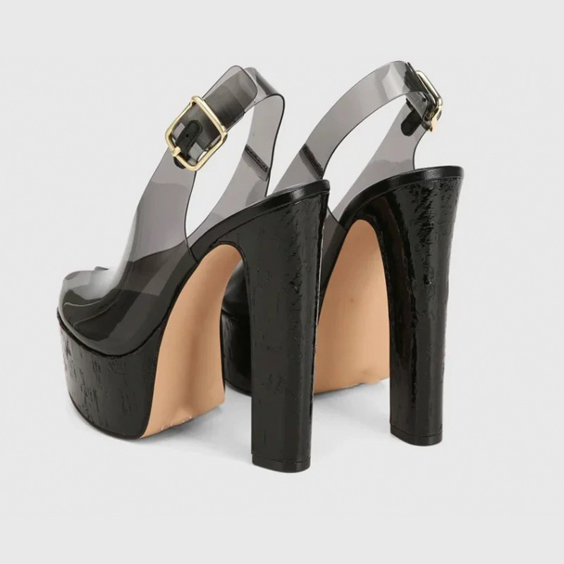 Shoeswoon Women Transparent Upper Peep Toe Cork Chunky Platform Sandals