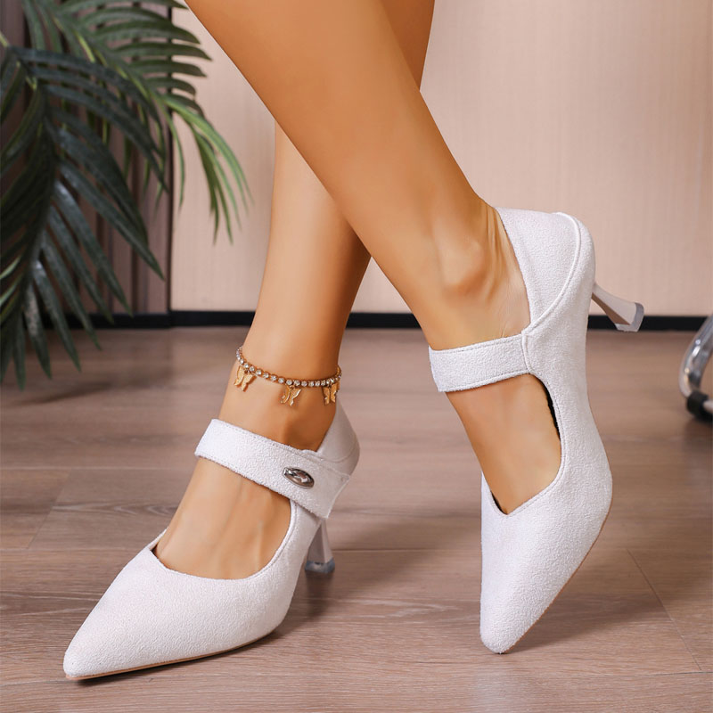Shoeswoon Pointed Vamp Mary Jane Adjustable Buckle Flared High Heels