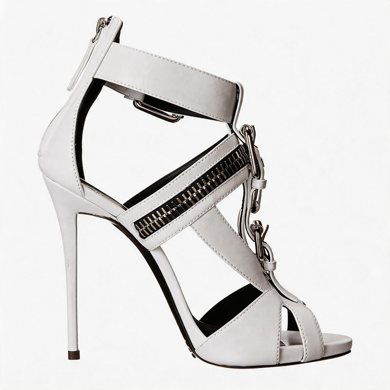 Shoeswoon Black Zipper Buckle Cut‑out Stiletto Heel Sandals